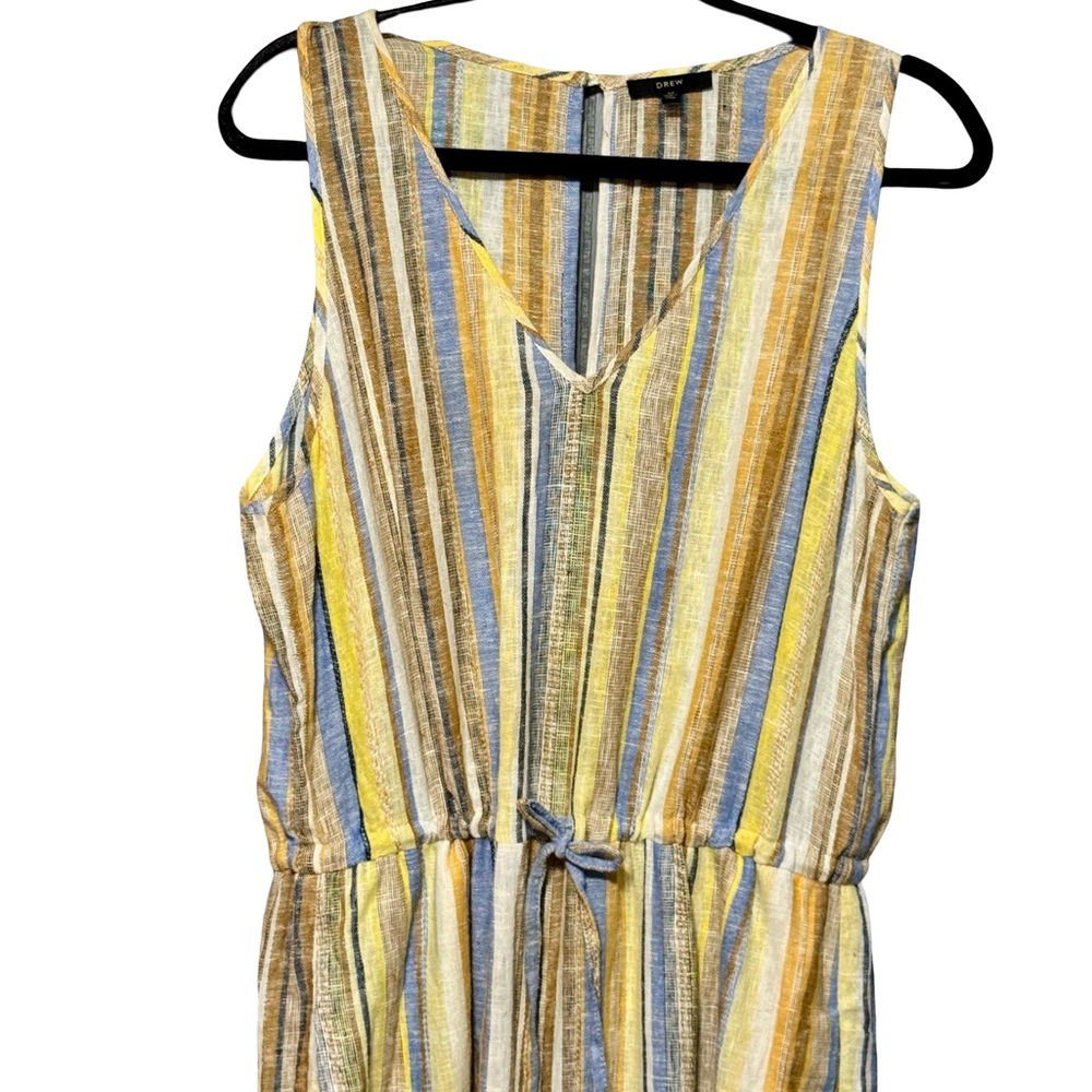 DREW | ANTHROPOLOGIE Linen Cotton Striped Wide Leg Frayed Hem Jumpsuit Medium - Picture 4 of 15